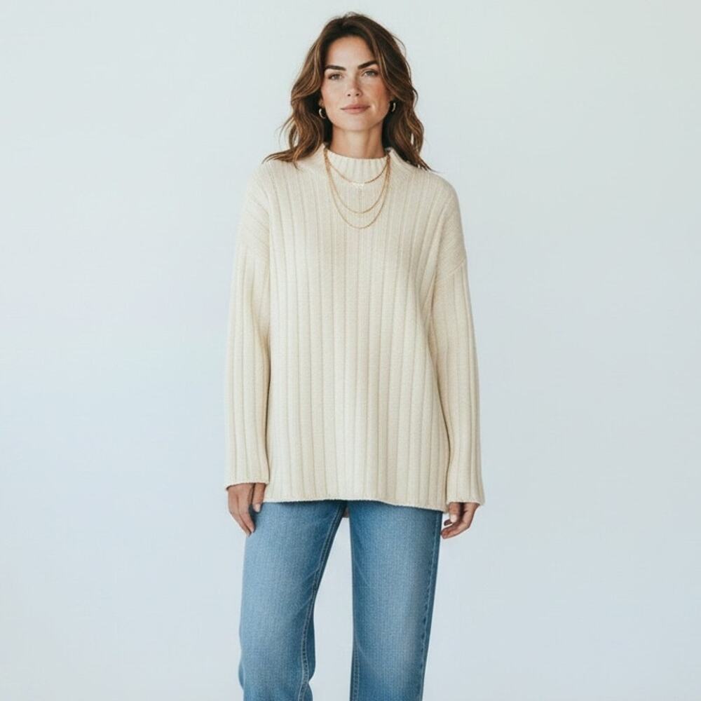 Jones New York Sport Wool Blend Ribbed Sweater Vintage Women's Sz M Cream Y2K